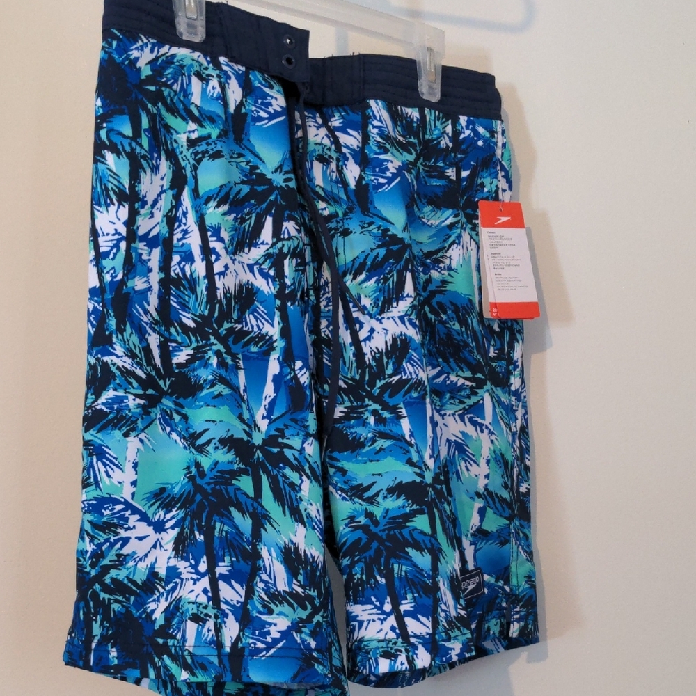 NWT Speedo Men Size S Tropical Blue Swim Trunks